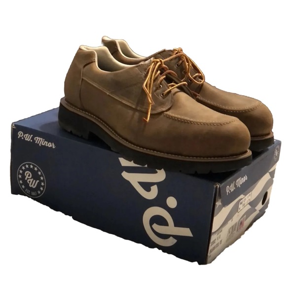 P.W. Minor “Orleans Steel Toe” tan leather shoes, Men’s size 14W, New with box - Picture 3 of 5